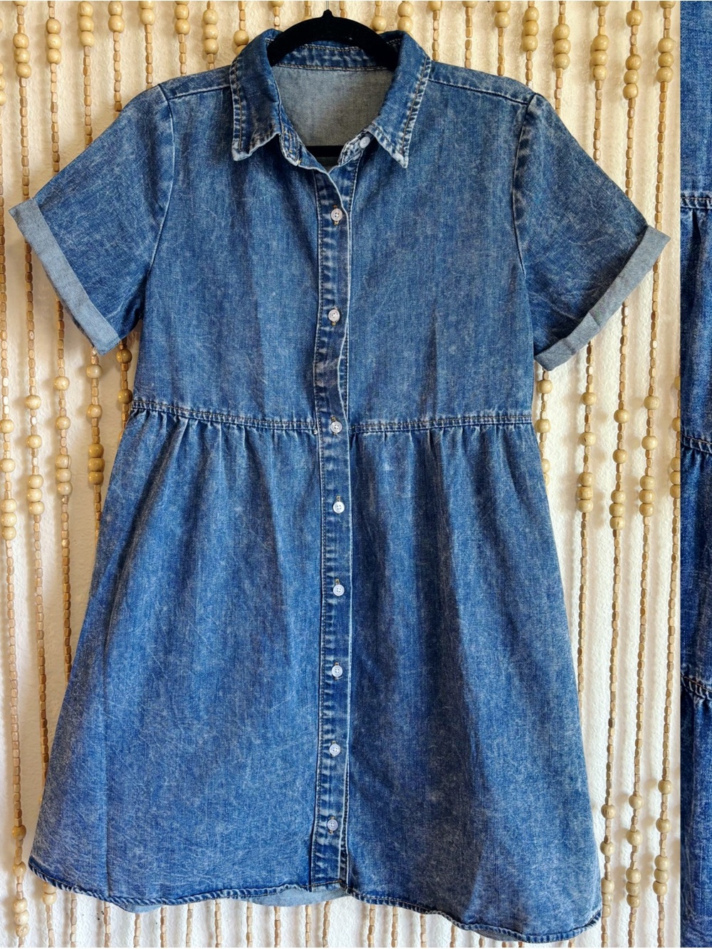 Babydoll Collared Button Down Denim Cotton Short Sleeve Tired Western Coquette S